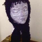 Pre colored tattooed wig head with Great Gramma's black knit hat  