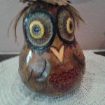 Owl - Carved, resin inlay, pyrography design all over - blue ribbon Show-Me Gourd Society(SMGS)  2015

