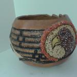 Eagle - carved, crushed glass inlay, painted,  pyrographed